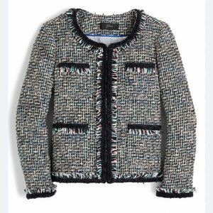 J Crew Metallic Thread Fringe Tweed Jacket 8